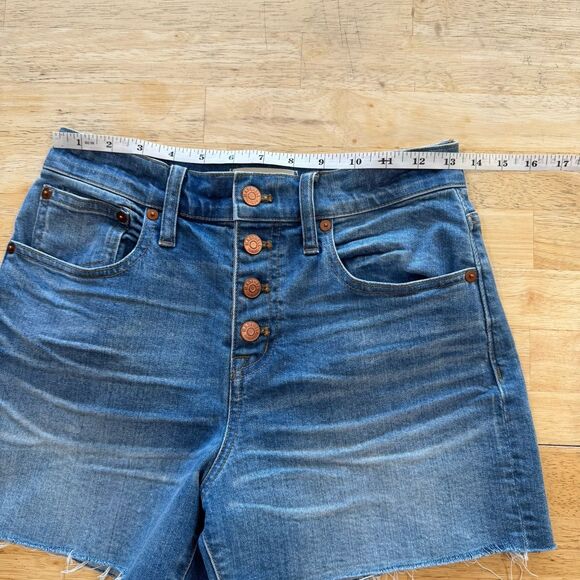 Madewell High Rise Denim Shorts Womens 25 Distressed Frayed Raw Hem Button Fly - Picture 6 of 12